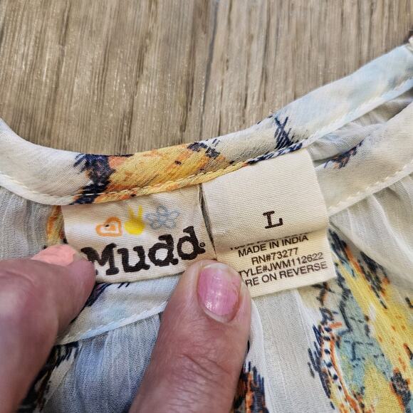 Vtg Y2K Mudd Butterfly Print Blouse Women L Semisheer Fairy Boho Preppy Festival - Picture 6 of 8